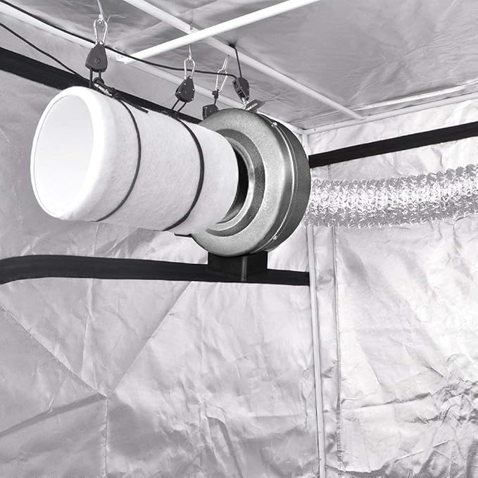 iPower 6 Inch 442 CFM Inline Fan Filter 25 Feet Ducting Combo with Variable Speed Controller & Rope Hanger for Grow Tent Ventilation, Silver