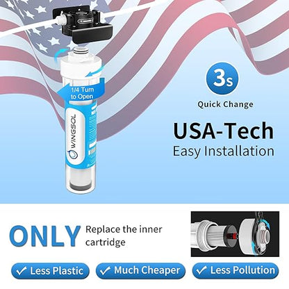 Water Filter for Sink with Faucet, Reduce Heavy Metals/Chlorine/PFAS/PFOA/PFOS/Odor/Sediment, NSF/ANSI 42&53 Improve Taste, EZ Change Life Indication Mineral pH+ Under Sink Water Filter -Jumbo
