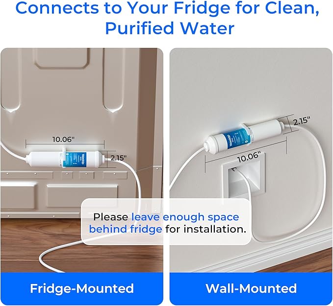 Waterdrop Inline Water Filter for Refrigerator and Ice Maker, 1 Year NSF Certified High Capacity Drinking Water Filtration System with Direct Connect Fittings,Reduces Chlorine,Sediment,Bad Taste&Odor