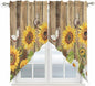 Farmhouse Sunflowers Swag Valances for Windows, Rustic Floral Buttterfly Wood Board Brown Rod Pocket Kitchen Curtains Valance, Kitchen Window Curtains Swag for Cafe Living Room, 2 Panels, 36x45 inch