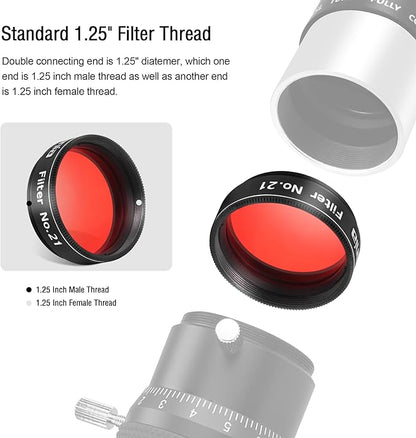 Astromania Telescope Filter, 1.25 Inches Planetary Filter for Astronomy Telescope Eyepiece, Color Filter for Enhancing Contrast in Lunar Planetary Observation - #21 Orange