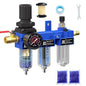 NEWPO 1/4" NPT Compressed Air Filter Regulator Lubricator Combo, Water/Oil Trap Separator,Brass Filter & Desiccant Dryers,Semi-Auto Drain,Metal Bracket-Blue