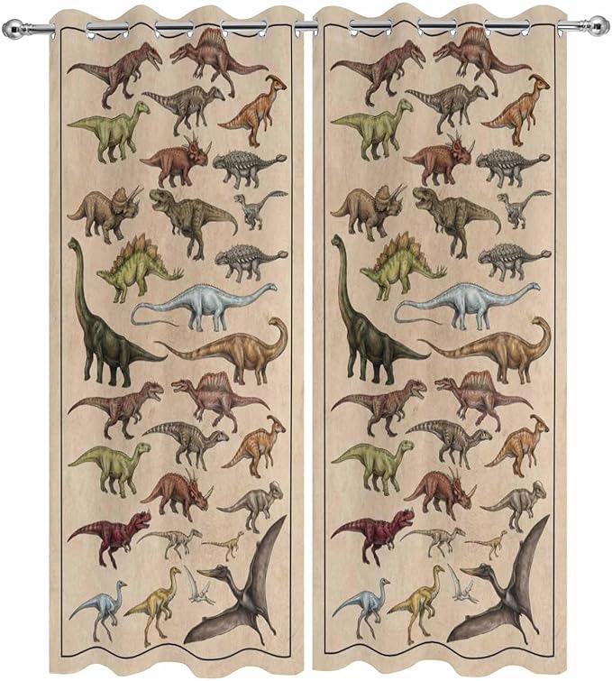 Vintage Outdoor Curtains for Patio Dinosaurs Biographies Retro Waterproof Outside Curtains with Grommet Top Weatherproof Curtain for Cabana Pergola Gazebo, 2 Pack, 54" W x 95" L