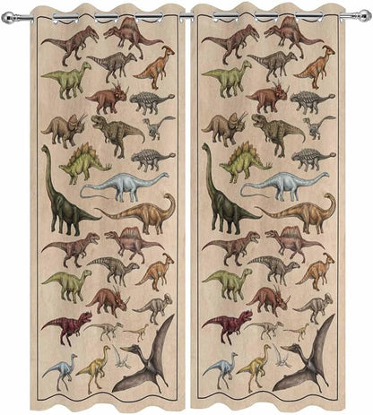 Vintage Outdoor Curtains for Patio Dinosaurs Biographies Retro Waterproof Outside Curtains with Grommet Top Weatherproof Curtain for Cabana Pergola Gazebo, 2 Pack, 54" W x 95" L