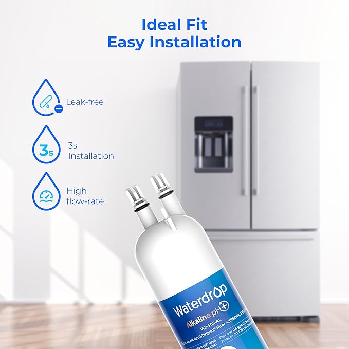 Waterdrop 𝐀𝐥𝐤𝐚𝐥𝐢𝐧𝐞 WD-F08-AL Replacement for 4396841, Everydrop® Filter 3, EDR3RXD1, 4396710, Kenmore® 46-9083, 46-9030, 𝐄𝐧𝐡𝐚𝐧𝐜𝐞𝐬 𝐩𝐇 Refrigerator Water Filter