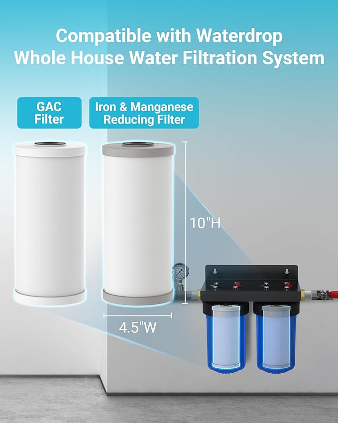 AQUA CREST 10"x 4.5" Whole House Carbon Water Filter, Iron & Manganese Reducing Cartridge for Well Water, Replacement for GE GXWH40L, FXHTC, Ispring, Culligan® RFC-BBSA, Whirlpool®, 5 Micron