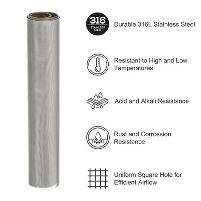 PATIKIL 40" L x 10" W Woven Wire Mesh, 120 Mesh 316L Stainless Steel Air Vent Filter Screen for Window Security Vent Cover Filtration Animals Fence