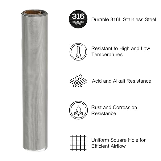 PATIKIL 40"L x 10"W Woven Wire Mesh, 150 Mesh 316L Stainless Steel Air Vent Filter Screen for Window Security Vent Cover Filtration Animals Fence