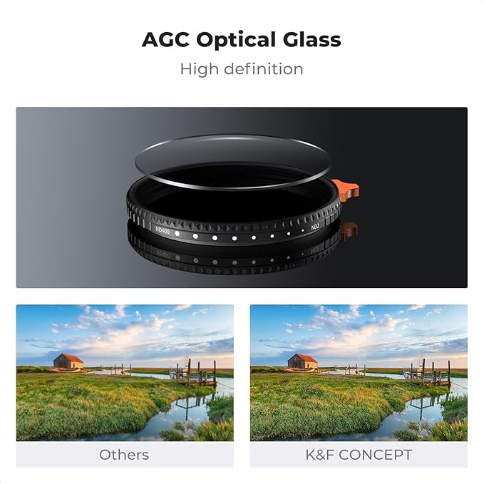 K&F CONCEPT 58mm Ultra-Low Reflectivity Putter Variable ND Filter ND2-ND400 (1-9 Stops) 28 Multi-Layer Coatings AGC Glass Adjustable Neutral Density Camera Lens Filter (Nano-X Series)