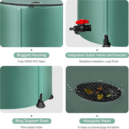 Collapsible Rain Barrel Water Storage Containers-53 Gallon Portable Rainwater Collect System Water Tank to Collect Rainwater from Gutter Downspout Water Catcher with Spigots,Filter＆Overflow Kits