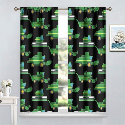 Kids Agriculture Machine Window Curtains, Farm Equipment Tractors Transport Combines Rod Pocket Decorative Windows Curtain for Boys Children Teens Room Decor 63x63in (30% Blackout)