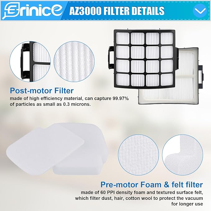 AZ3002 Filter Replacement Part for Shark Stratos DuoClean PowerFins HairPro Upright Vacuum AZ3000 AZ3000C AZ3000W AZ3002C, 1 Brushroll 2 Filters 4 Foam & felt Filter 4 odor neutralizer 2 Belts