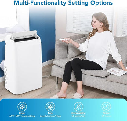 Portable Air Conditioner 14000 BTUs with Cooling, Dehumidifier, Fan 3-in-1 Room AC unit, 3 Air Speeds, 24-Hour Timer, Sleep Mode - Cools up to 750 Sq. Ft. - Ideal for Home, Garage, Office