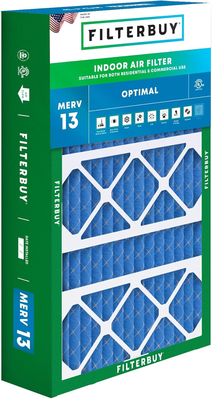 Filterbuy 15.75x27.63x3.50 Air Filter MERV 13 Optimal Smoke & Allergy Defense (1-Pack), Pleated HVAC AC Furnace Filters for AprilAire Space-Gard 104 & 2140 (Actual Size: 15.69 x 27.56 x 3.50)