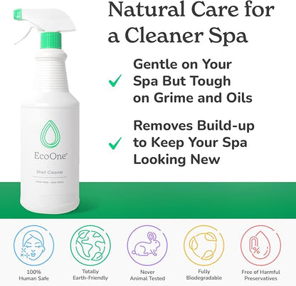Shell Cleaner by EcoOne | All-Natural, Fragrance-Free Spa & Hot Tub Surface Cleaner | Hot Tub Shell Cleaner Removes Scum, Grime, & Stains | Foam-Free Spray-and-Wipe Hot Tub Cleaner, 32 Oz