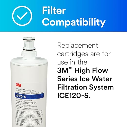 3M Water Filtration Replacement Cartridge for Commercial Ice Maker Machine HF20-S for High Flow Serie ICE120-S, Reduce Sediment, Microplastics, Chlorine Taste and Odor, Cyst, Inhibit Scale (Pack of 2)
