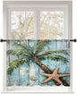 Sheer Curtains 54 Inch Length, Coastal Blue Green Tree Semi Sheer Curtains Light Filtering Window Treatment, Beach Tropical Vintage Wood Grain Privacy Voile Drapes for Living Room Bedroom 52x54 Inch