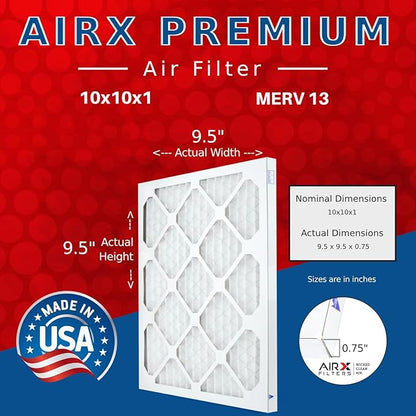 AIRX FILTERS WICKED CLEAN AIR 10x10x1 MERV 13 Electrostatic Pleated Air Conditioner Filter 6 Pack HVAC AC Furnace Filters