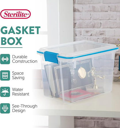 Sterilite 6-Pack Gasket Box, Weather-Resistant Storage Bins with Latching Lids, 20 Quart - Heavy-Duty Organizing Containers for Closet, Bathroom, and Office