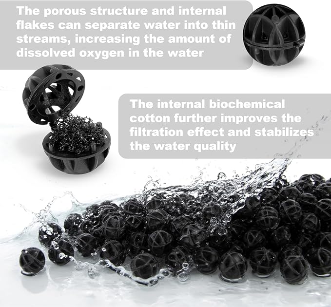 Aquarium Bio Balls - 100pcs Black Bulk Sump Filter Media with Sponge Biological Filtration Media for Koi Pond,Fish Tank,Canister,Air Pump