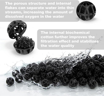 Aquarium Bio Balls - 100pcs Black Bulk Sump Filter Media with Sponge Biological Filtration Media for Koi Pond,Fish Tank,Canister,Air Pump
