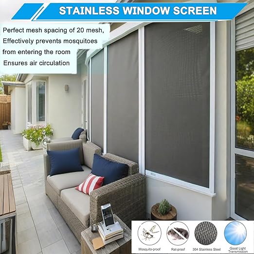 Stainless Steel Mesh Screen 20Mesh 304, 15.7" x 147" (40x375cm) Metal Mesh Screen, Rust Free Fine Wire Mesh Roll, 1mm Hole Easy to Cur For Vent Mesh, Window Screen, Filters, Cage, Garden Covers