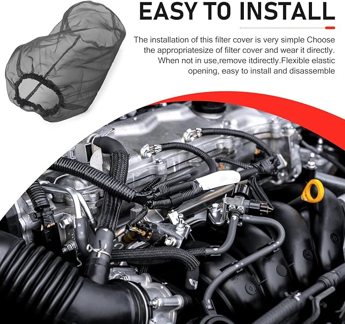 Air Filter Cover, Thickened Car Cold Air Intake Filter Dust Sock Cover, Universal for High Flow Air Intake Filters (Large, Black)