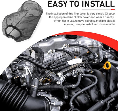 Air Filter Cover, Thickened Car Cold Air Intake Filter Dust Sock Cover, Universal for High Flow Air Intake Filters (Large, Black)