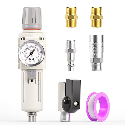 TAILONZ PNEUMATIC 3/8 Inch NPT Air Filter Pressure Regulator Combo Piggyback, Air Tool Compressor Filter with Gauge AW3000-03
