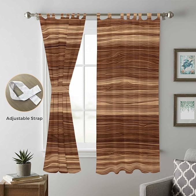 Brown Western Living Room Curtains 84 Inch Length, Window Curtains Tab Top, Vintage Farmhouse Wood Barn Door Light Filtering Window Treatments Drapes 52"x84" 2 Panel