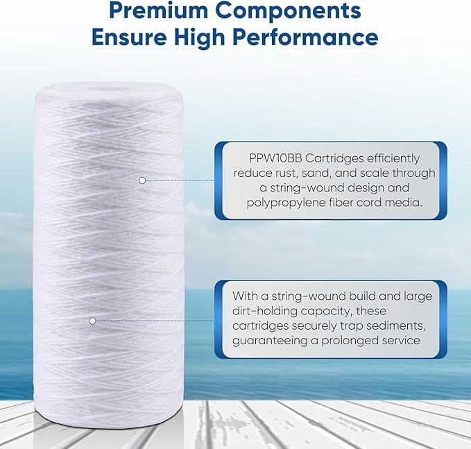 PUREPLUS 25 Micron 10 x 4.5 Whole House String Wound Sediment Filter for Well Water, Replacement Cartridge for 84637, WPX5BB97P, PC10, CW5-BBS, 355215-45, WP10BB97P, WP5BB97P, 4Pack