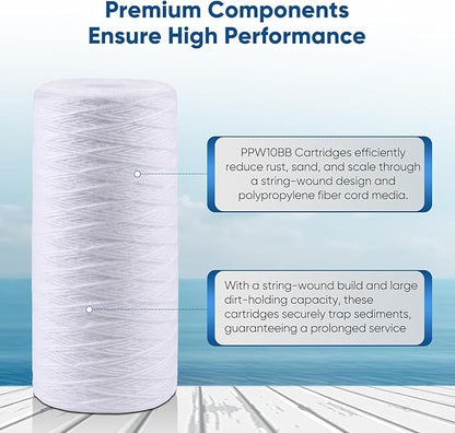 PUREPLUS 25 Micron 10 x 4.5 Whole House String Wound Sediment Filter for Well Water, Replacement Cartridge for 84637, WPX5BB97P, PC10, CW5-BBS, 355215-45, WP10BB97P, WP5BB97P, 4Pack