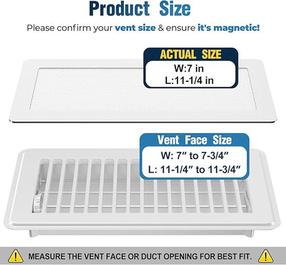 Magnetic Vent Covers with Vent Screen 7x11.3 Inch, White Mesh Vent Covers for Floor, Wall, Ceiling Air Vents to Block Dust, Pet Hair, Fits Standard HVAC Floor Registers in Home, RV, 3 Pack