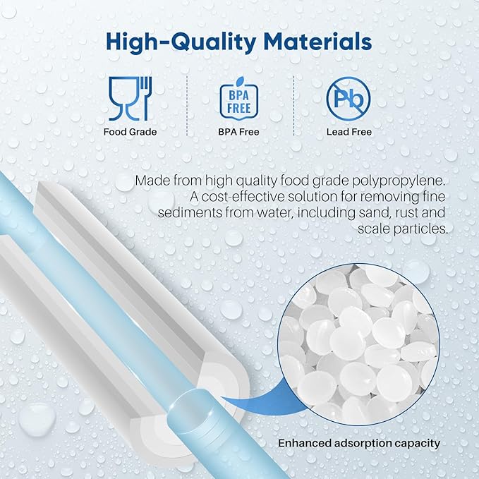 PUREPLUS 5 Micron 10" x 2.5" Whole House Sediment Home Water Filter Cartridge Replacement for Any 10 inch RO Unit, Culligan P5, Aqua-Pure AP110, Dupont WFPFC5002, CFS10, WHKF-G05, 6Pack