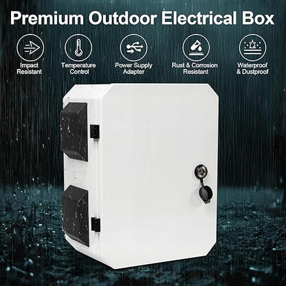 Outdoor Electrical Box with Key Lock, 12V Cooling Fan & Temperature Controller Included, Cold-Rolled Steel Plate Electrical Box, with M10 Aluminum Alloy Sliding Groove (11.81"x15.75"x7.87")