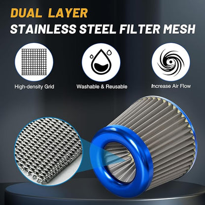 3" 76mm Universal High Flow Cold Air Intake Air Filter Upgraded Stainless Steel Cone Filter(Blue)