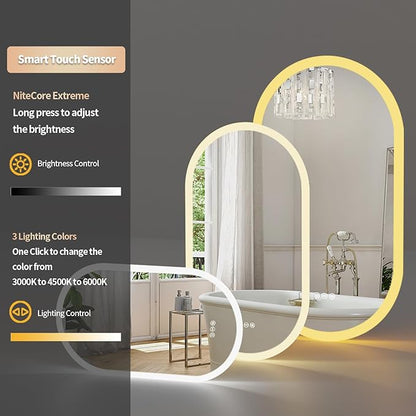 LUVODI Smart LED Bathroom Mirror: 35”x24” Large Wall Mounted Oval Vanity Mirror Dimmable Lighted Makeup Mirror with Backlit Memory Function