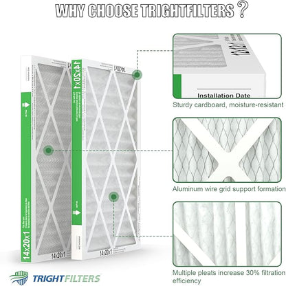 14x20x1 Air Filter 4 Pack, Durable MERV 8 Pleated Home HVAC AC Furnace Filters, Lightweight Compact Air Conditioner Filter Replacement