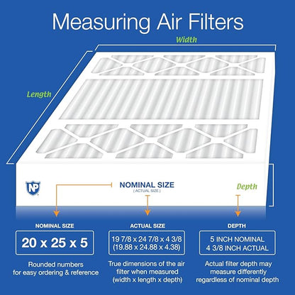Nordic Pure 20x25x5 (Actual Size: 19 7/8 x 24 7/8 x 4 3/8) Honeywell Replacement Air Filters MERV 15 Plus Carbon 1 Pack