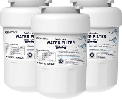 Amazon Basics Replacement Water Filter Cartridge Compatible with GE MWF Refrigerator, Pack of 3, Standard Filtration
