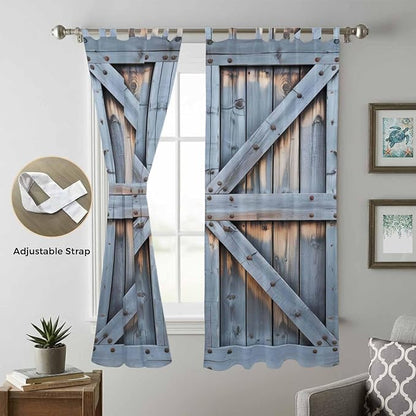 Farmhouse Wood Grain Living Room Curtains 96 Inch Length, Window Curtains Tab Top, Vintage Country Barn Gate Textured Light Filtering Window Treatments Drapes 52"x96" 2 Panel