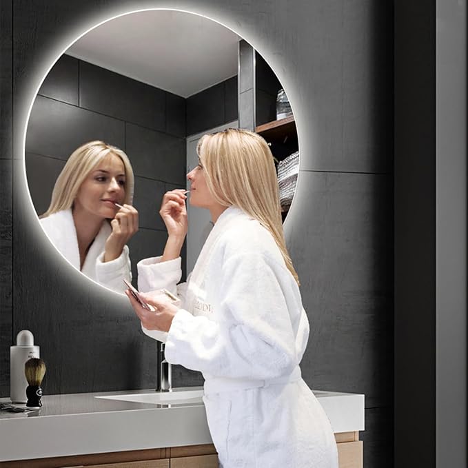 Bathroom Mirror with 3 Colour LED Lights, Lighted Bathroom Makeup Wall Mounted Mirror with Demister Pad, Touch Switch Mirror for Entryway, Bathroom, Vanity(31.4"/80cm)