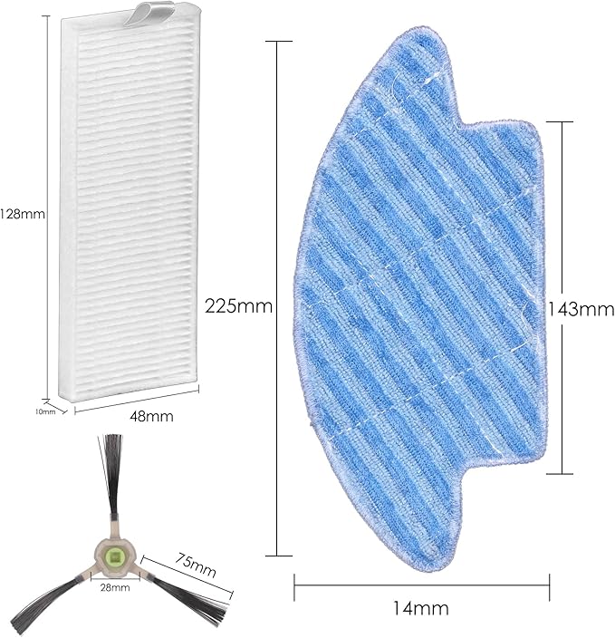 (12 Pieces) M210S M213S Replacement Parts for Lefant M210 Pro M210P M210B M213S M210S M210 M213, OKP Life K2 K3 K3A K4 K5, Robot Vacuum Accessories, 2 Mop Pads, 4 HEPA Filters, 6 Side Brushes