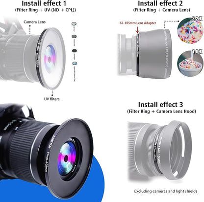 67mm Lens to 105mm Camera Lens Adapter,67mm-105mm Filter Step up Rings,Compatible All 105mm Filter Accessory.Made from CNC Machined