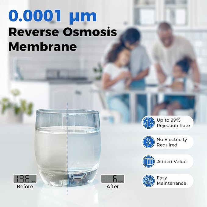 RTW5 SGS-Tested 5 Stage Reverse Osmosis Water Filter System with Innovative Top-Mounted Faucet Design, TDS Reduction 50 GPD Under Sink RO Water Filtration Plus Extra 3 Filters