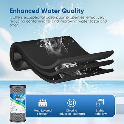 10" x 4.5" Whole House Coconut Shell Activated Carbon Water Filter Replacement Cartridge - Compatible with WFHDC8001, CB-BB-10, FXHTC, GXWH40L, GXWH35F, GNWH38S, CTO10BB - 1 Pack