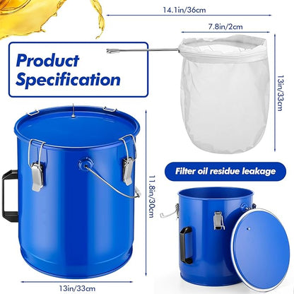 6 Gal Fryer Grease Bucket Fryer Oil Transport Bucket with Lid Steel Oil Disposal Caddy with Anti-rust Coating, Handle, Lock Clips for Transport Cooking Filtering