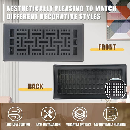 4X10 Inch Floor Vent for Room 2 Packs Floor Grates Heavy Duty Walkable Steel Floor Register Easy Adjust Air Floor Vents Brushed Black Color
