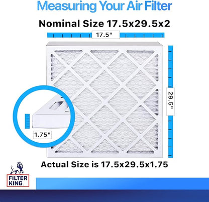 Filter King 17.5x29.5x2 Air Filter | 4-PACK | MERV 8 HVAC Pleated A/C Furnace Filters | MADE IN USA | Actual Size: 17.5 x 29.5 x 1.75"