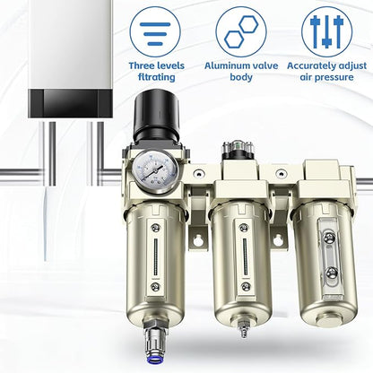 1/2" NPT 3 Stage Air Drying System,Heavy Duty Industrial Grade Air Compressor Water Separator System,Filter Oil Water Separator Dryer for Plasma Cutter and Paint Spray,0-240 PSI,Auto Drain